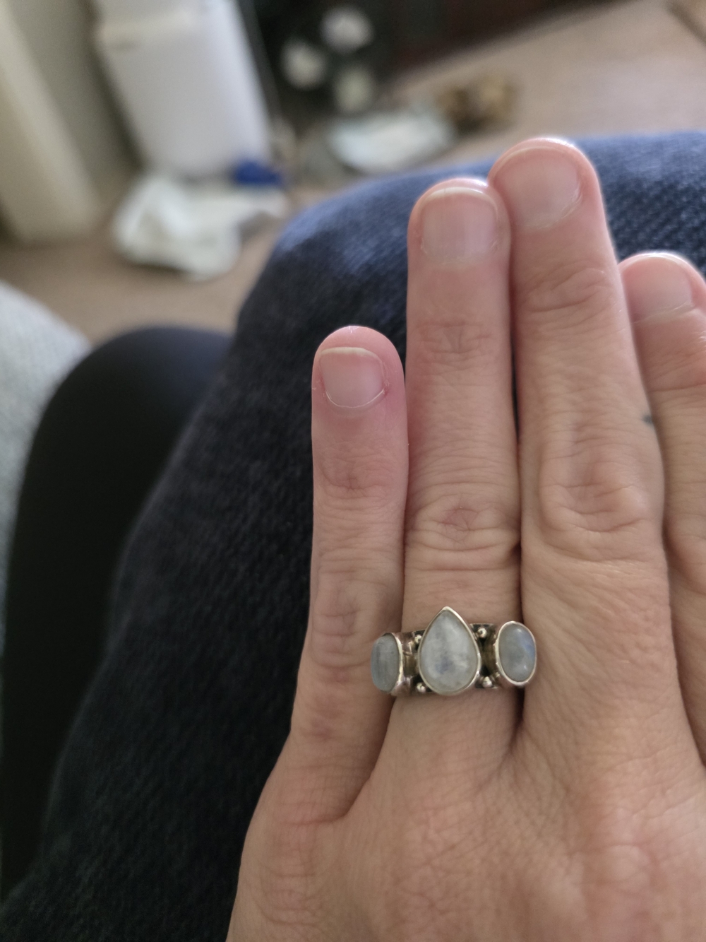 Sterling Silver Moonstone Triple-Stone Ring - Silver/Moonstone Size 8
